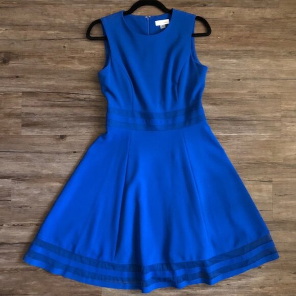 Calvin Klein Royal Blue Fit & Flare Dress 2 NWT - Picture 1 of 11